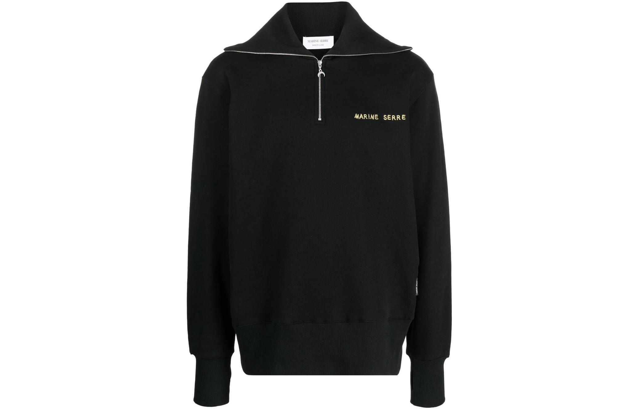 Marine Serre FW23 Unisex Black Sweatshirt with Solid Logo Embroidery T134SS23XJERCO0023