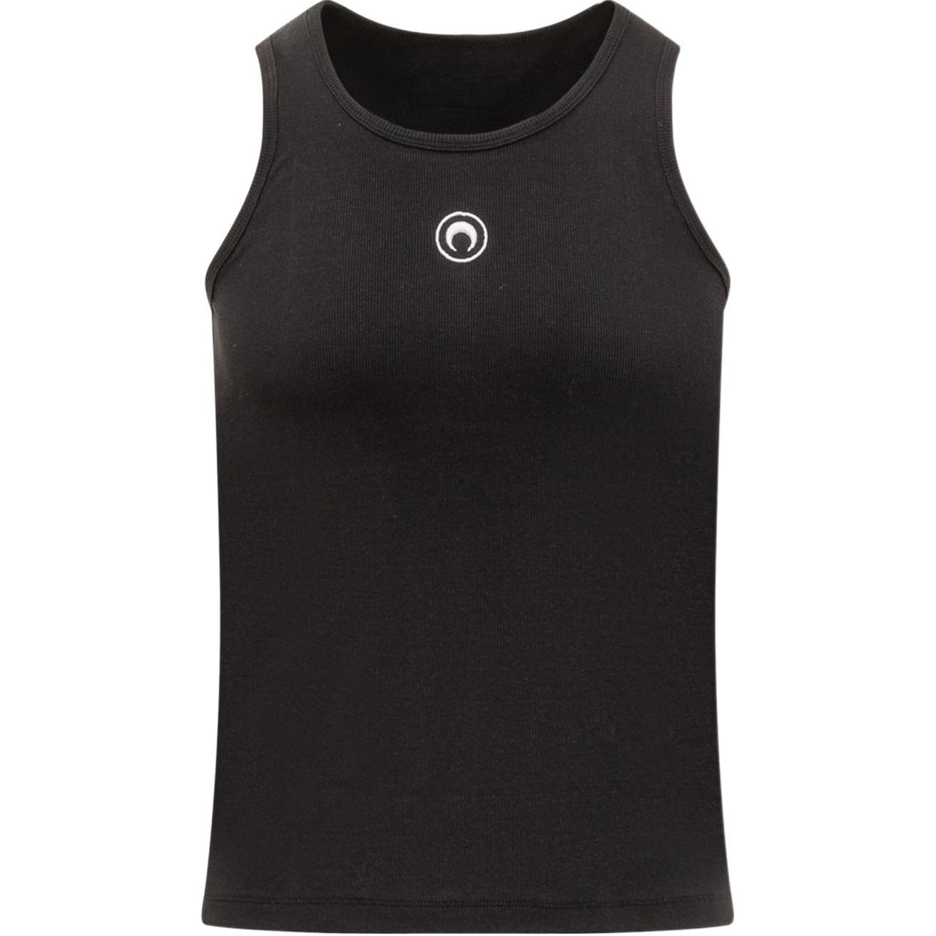 Marine Serre FW24 Logo Embroidered Sleeveless Unisex Black Tank Top MTT081CJER0011BK99
