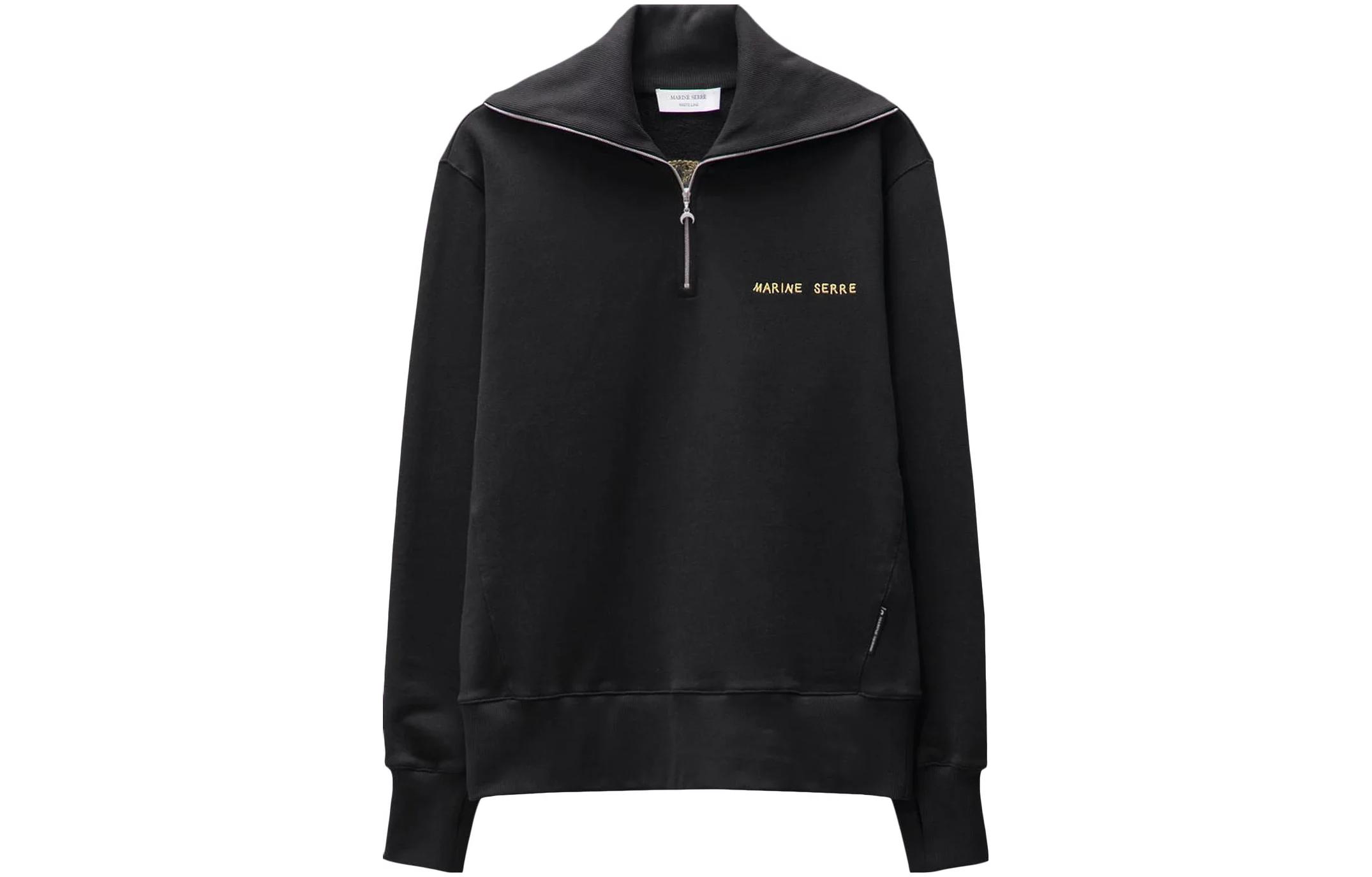 Marine Serre Logo Hooded Long Coat Jacket Black C055FW22X00