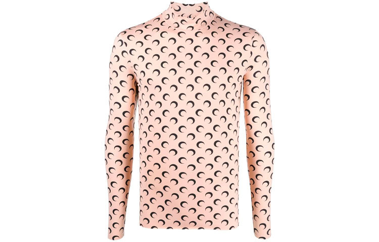Marine Serre Moon Print Slim Fit Turtleneck Long Sleeve Tee Beige Men’s T088ICONM09