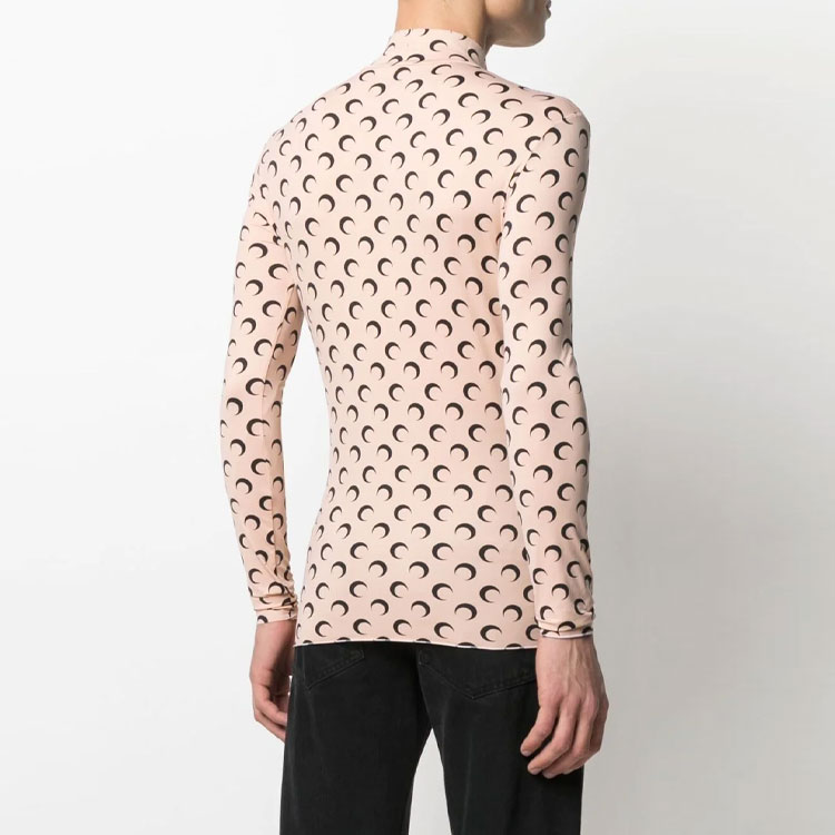 Shop Marine Serre 月亮印花修身高領長袖上衣 米色 男款 T088ICONM09