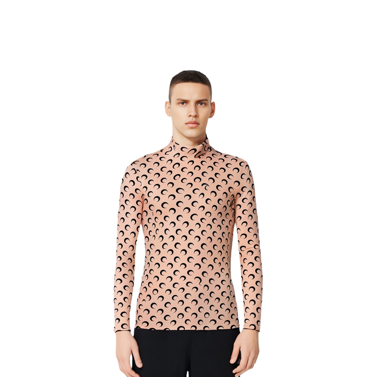 Details for Marine Serre 月亮印花修身高領長袖上衣 米色 男款 T088ICONM09