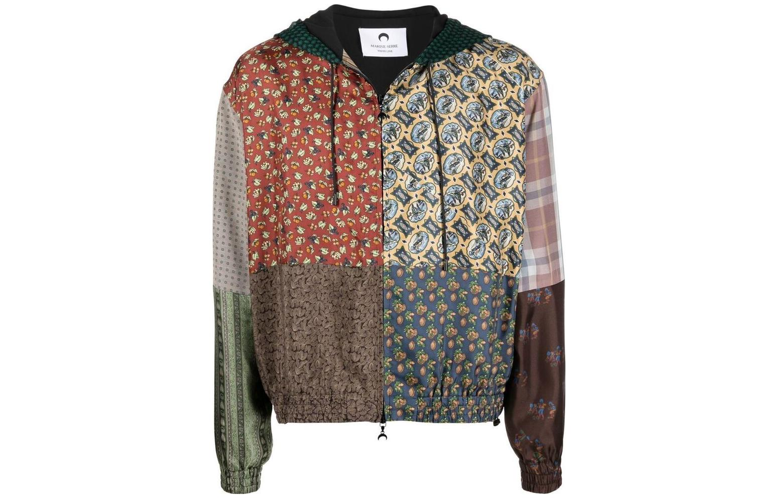 Marine Serre Patchwork Silk Hooded Jacket Unisex Colorblock Design J090SS22XUWOVSE0001101