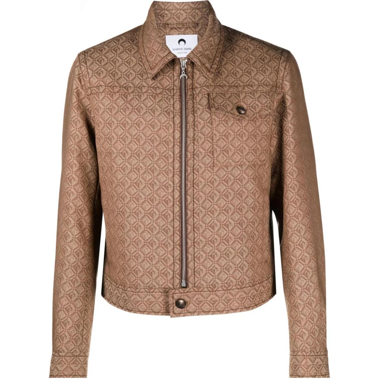 Marine Serre Patterned Zip-Up Jacket Brown Long-Sleeve Collared Outerwear MJA018CWOV0021-BG60
