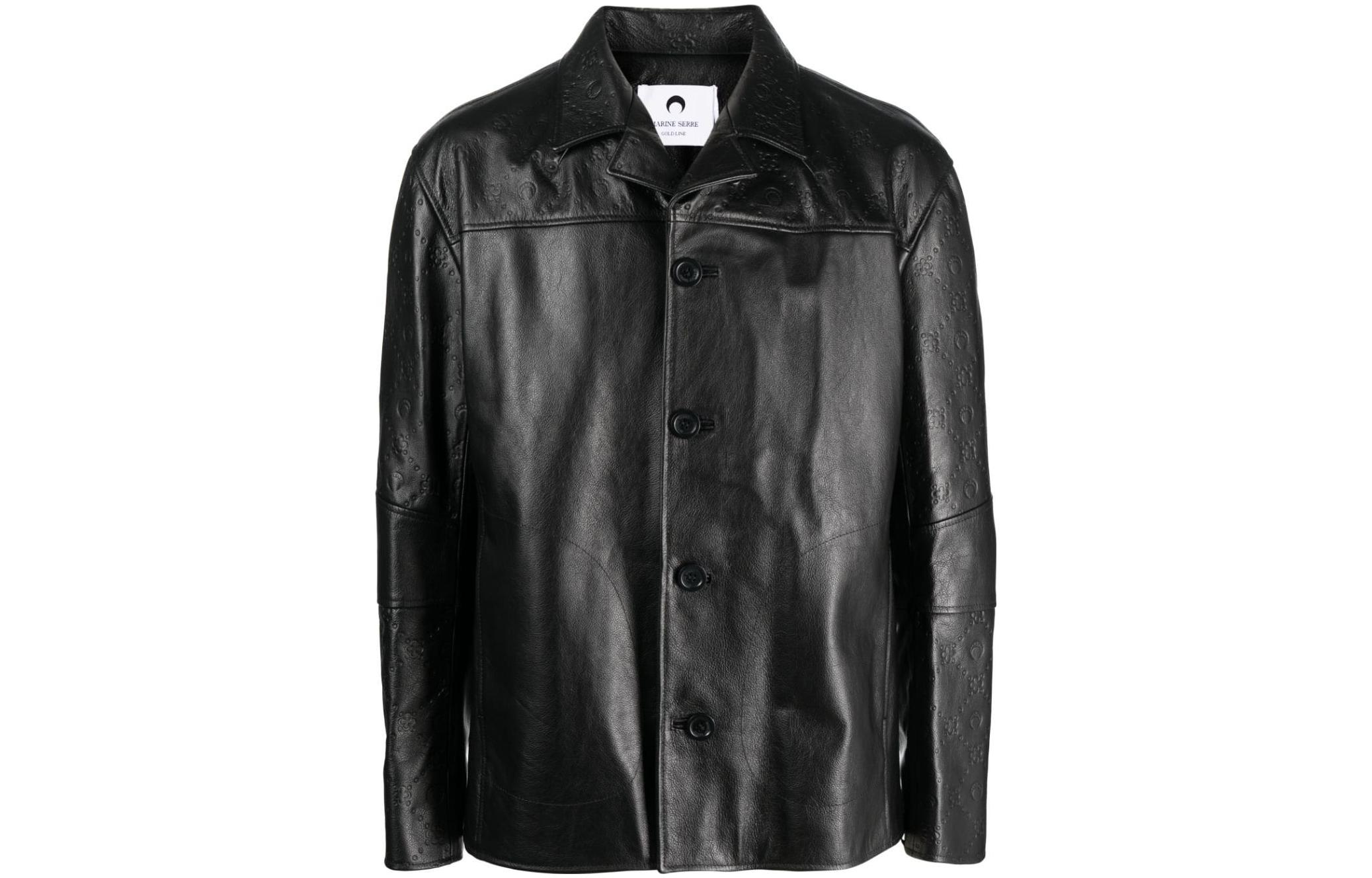 Marine Serre Solid Button Leather Jacket Black J086MULEALE02100