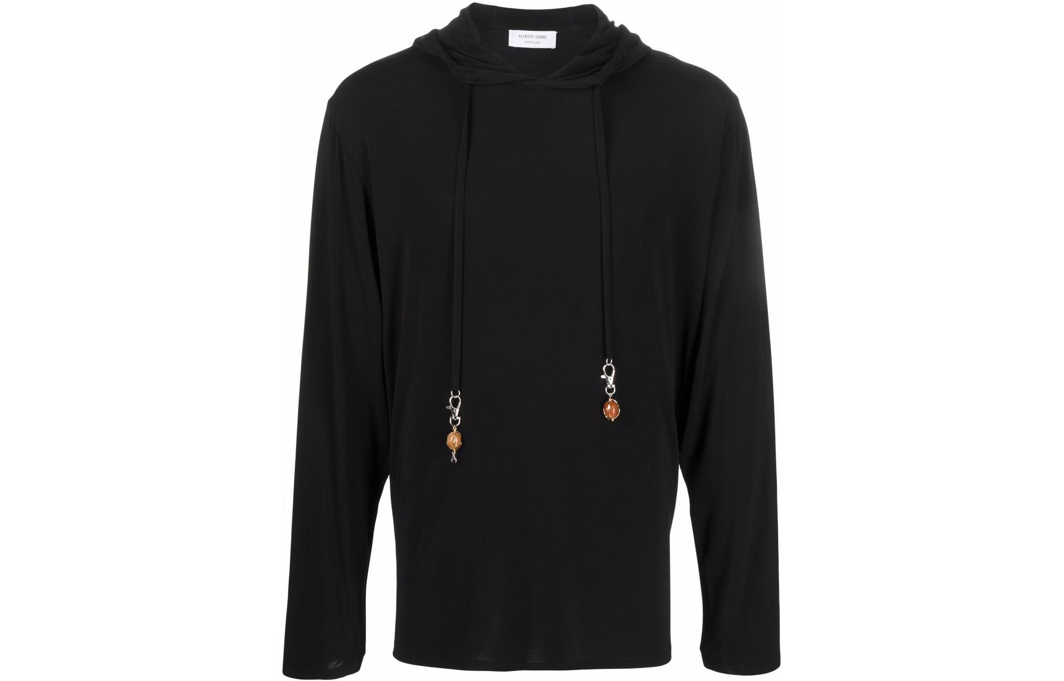 Marine Serre SS22 Embellished Black Long-Sleeve Hoodie for Men T18000