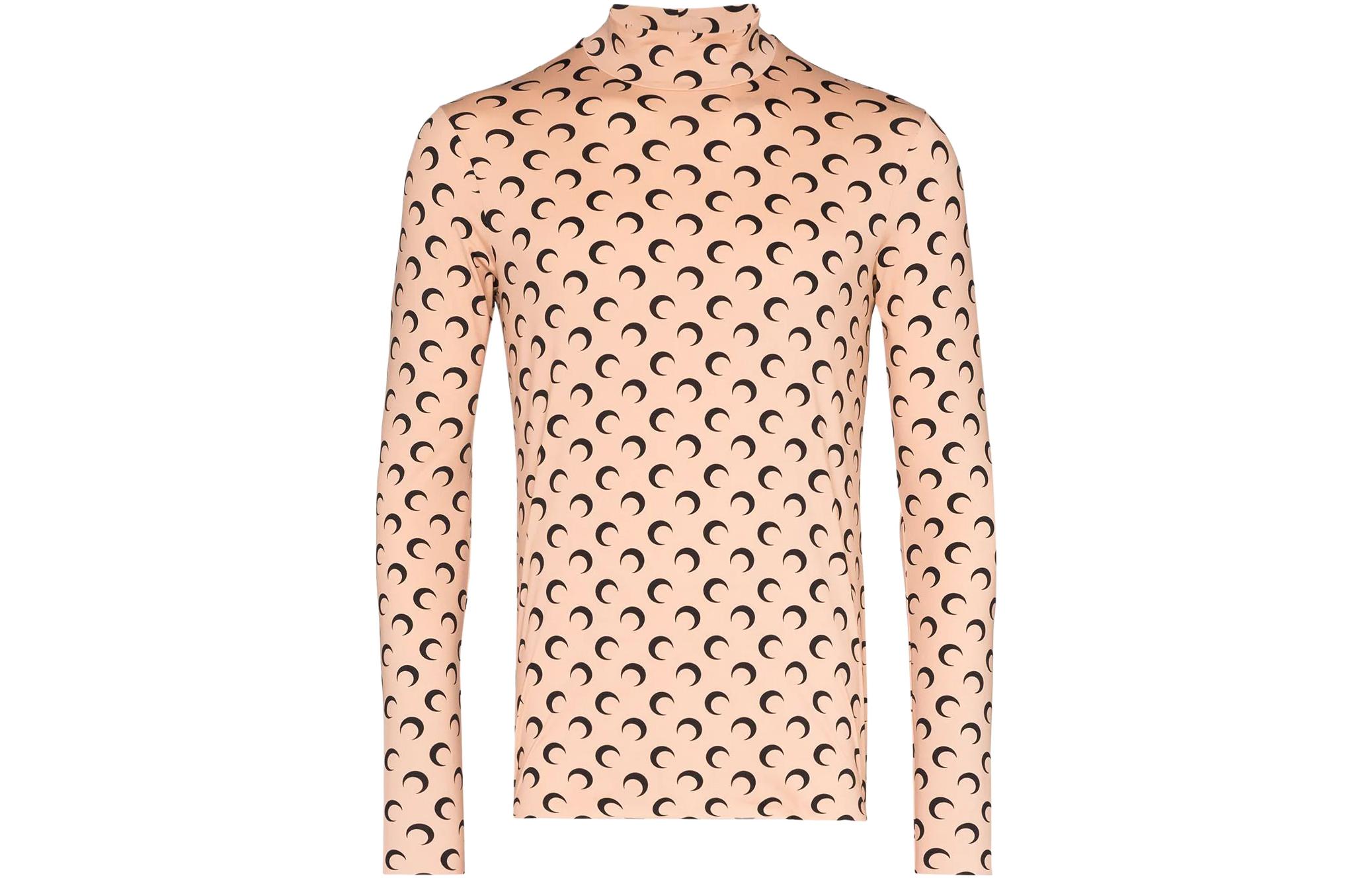 Marine Serre SS22 Logo All-Over Print High Neck Long Sleeve Tee Beige T088ICONMSS2209