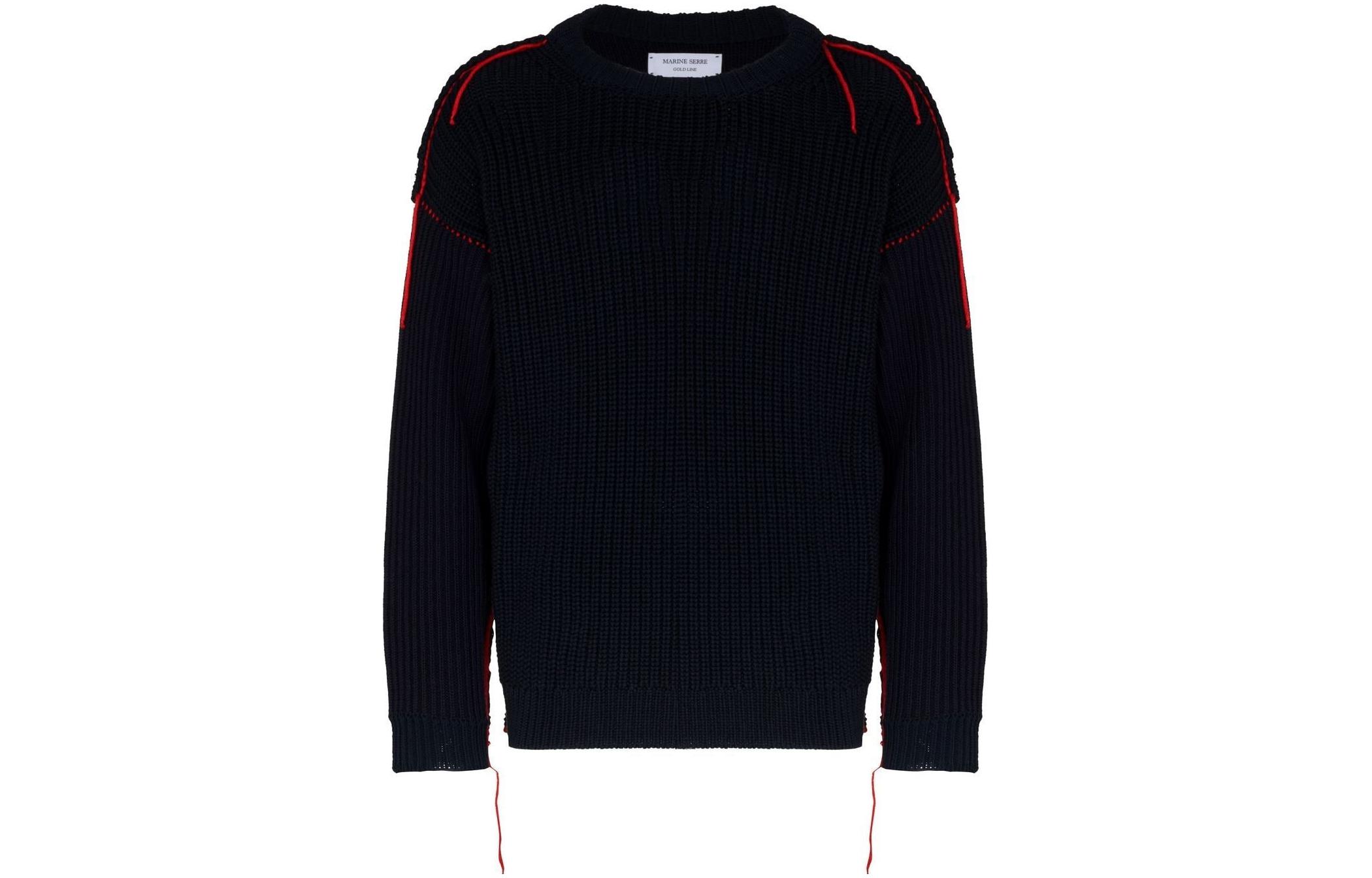 Marine Serre SS22 Navy Moon Print Contrast Stitch Crewneck Sweatshirt Men T261SS22XNAVY