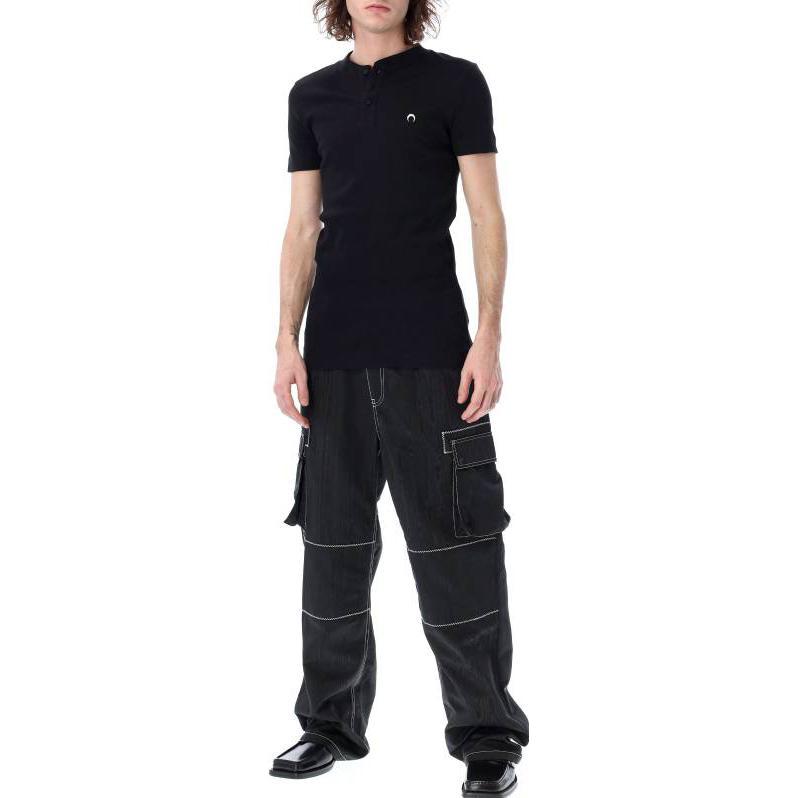 Lookbook Marine Serre SS23 黑色純色休閒POLO衫 T364SS23MCO002100