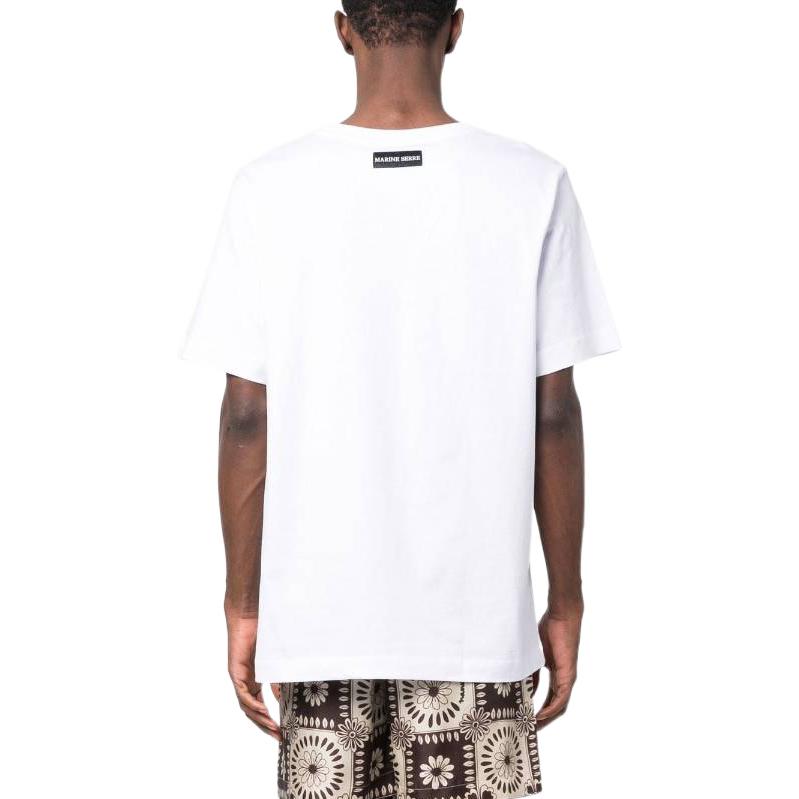 Shop Marine Serre SS23 Kemeja-T Lengan Pendek Oversized Crewneck Putih T129SS23MJERCO002101