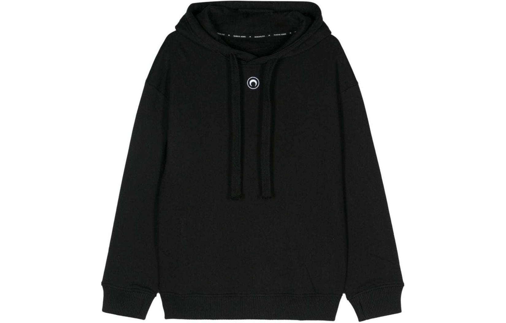 Marine Serre SS24 Pattern Embroidered Knit Hoodie Black Pullover MST015BK99-BLACK