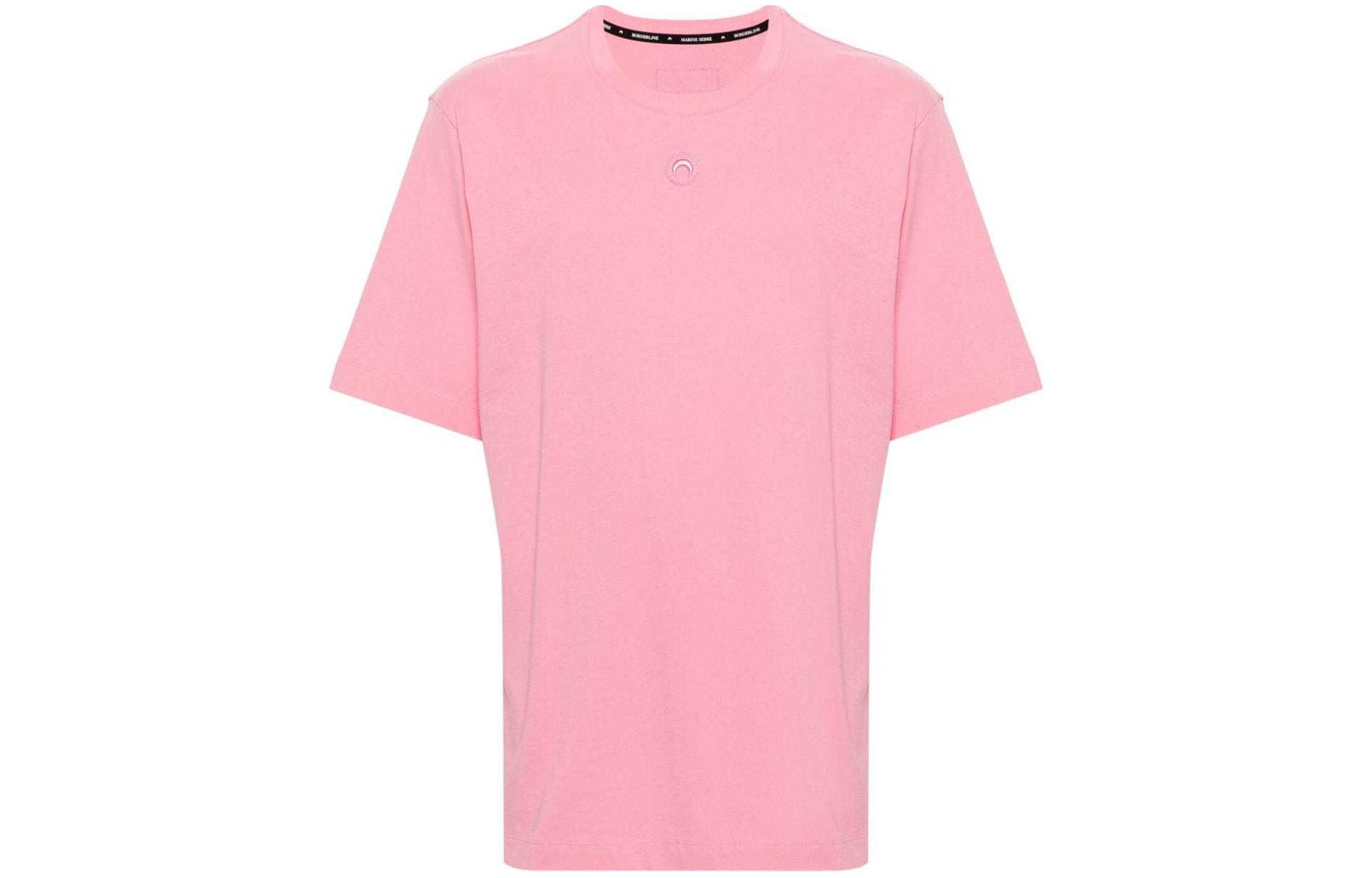 Marine Serre SS24 Pink Embroidered Pattern Knit Short Sleeve Crewneck Tee Men MTT077PK30-PINK