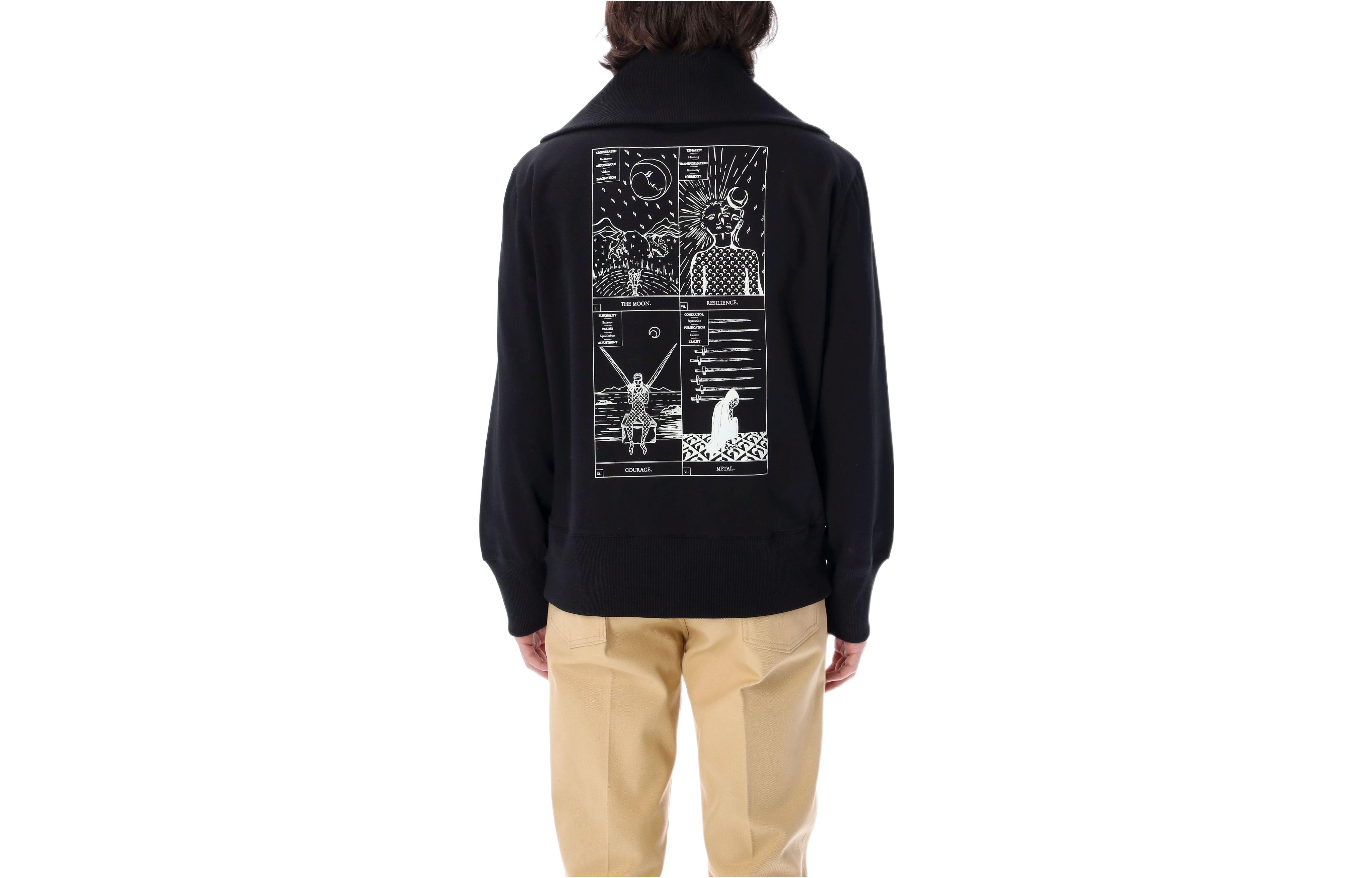 Marine Serre Tarot Print Half-Zip Pullover Hoodie Black T134XRCO0021
