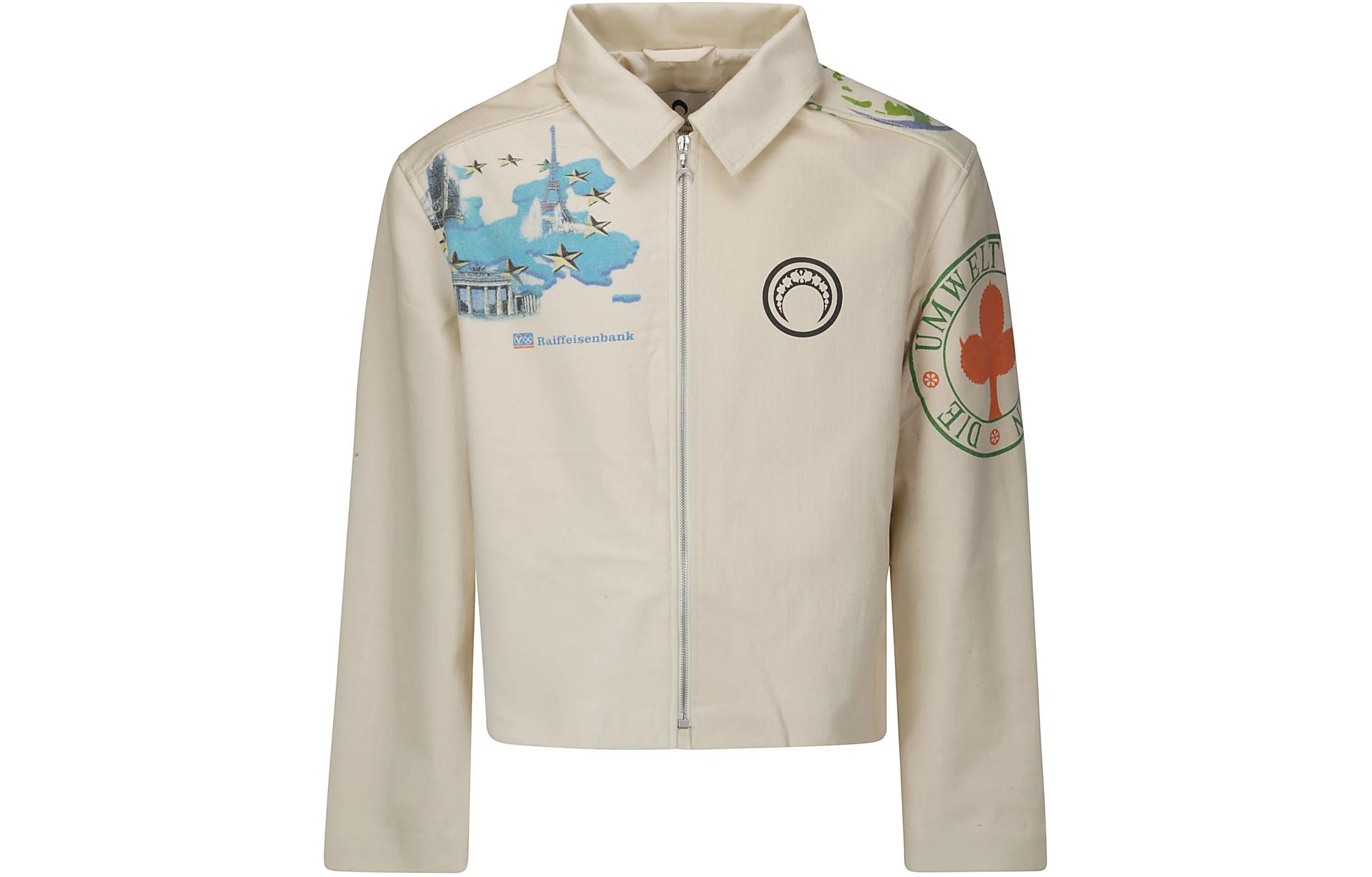 Marine Serre Zip-Up Jacket with Letter Collar Green UJA042VAR2WH50