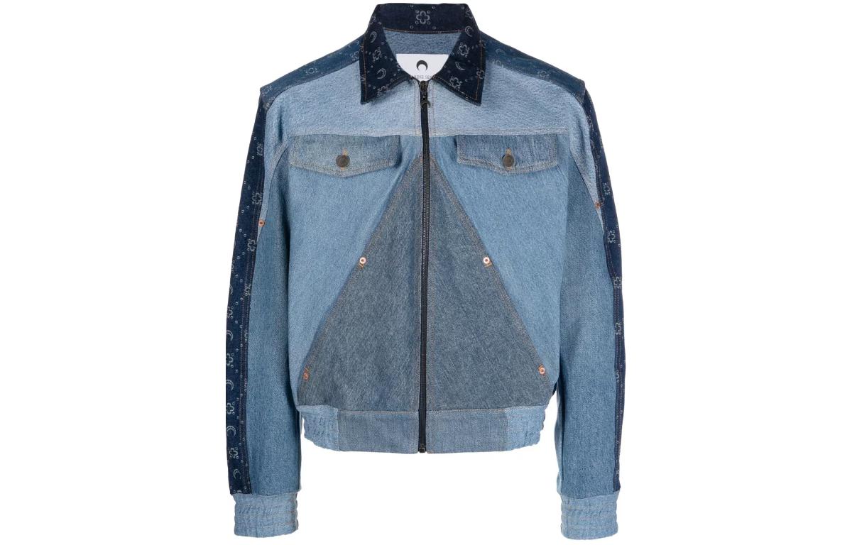 Marine Serre Zip-Up Patchwork Jacket Blue Long Sleeve Outerwear J105SS23MUDENCO06