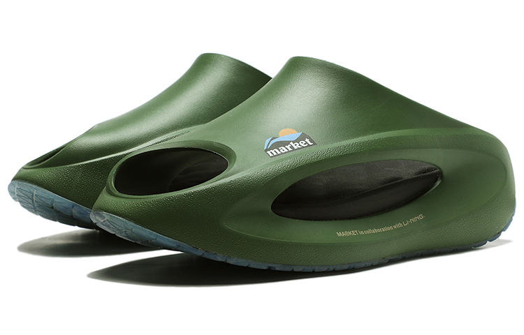 Lookbook MARKET x 中国李宁 云游Slay 水晶鞋底增高回彈 一字拖鞋 男女同款 園綠色