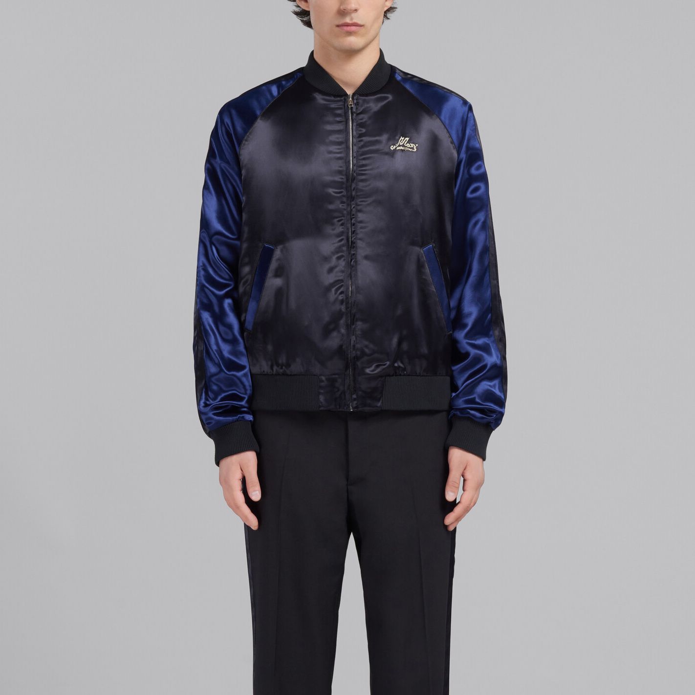 Lookbook MARNI Jaket Hitam Zip-Up dengan Poket Patchwork JUMU0154QSTV79200N99