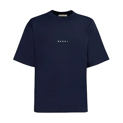 MARNI Blue Black Logo Round Neck Short Sleeve T-Shirt. HUMU0223P1SCS87LOB99