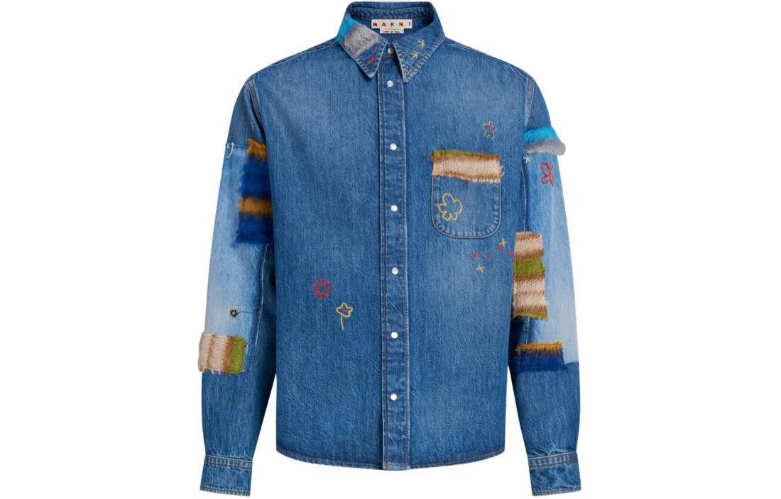 MARNI  Blue Long Sleeve Jacket with Floral Embroidery and Colorblock Design CUJU0015L4USCW23SDB50