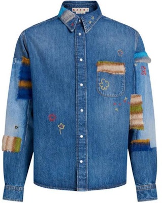 MARNI Blue Long Sleeve Jacket with Floral Embroidery and Colorblock Design CUJU0015L4USCW23SDB50 Order MARNI Blue Long Sleeve Jacket with Floral Embroidery and Colorblock Design CUJU0015L4USCW23SDB50