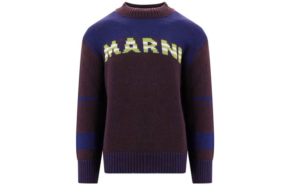MARNI  Brown Colorblock Letter Print Turtleneck Sweater GCMG0345Q0-UFWH13-MLM80