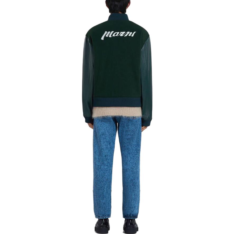 Shop MARNI 綠色刺繡logo立領長袖外套 JUMU0138LS-UTW994-00V89