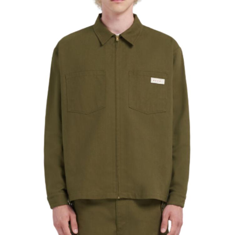 Lookbook マルニ グリーン ジップアップジャケット 胸ポケット付き 襟デザイン CUMU0297AX-UTC310-00V67