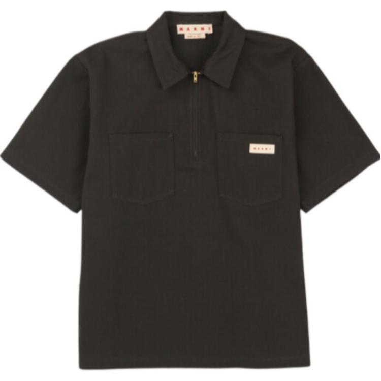 MARNI  Half-Zip Solid Color Short Sleeve T-Shirt Gray JPMU0010AX-UTC310-00N80