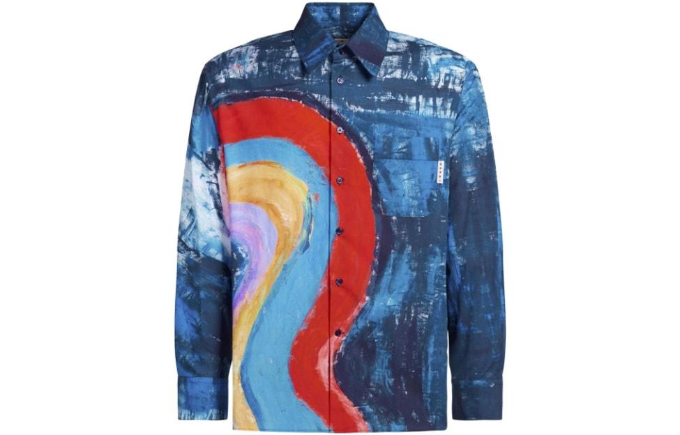 MARNI  Hand-Painted Print Button-Up Long Sleeve Shirt Blue CUMU0212A0-UTC255-RAB56
