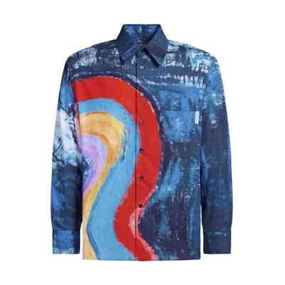 MARNI Hand-Painted Print Button-Up Long Sleeve Shirt Blue CUMU0212A0-UTC255-RAB56