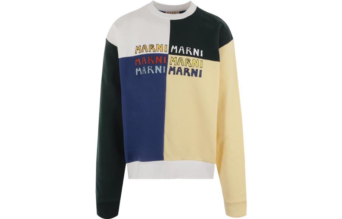 MARNI  Logo Print Colorblock Long-Sleeve Sweatshirt Blue. FUMU0074QP-USCV48-PLX99