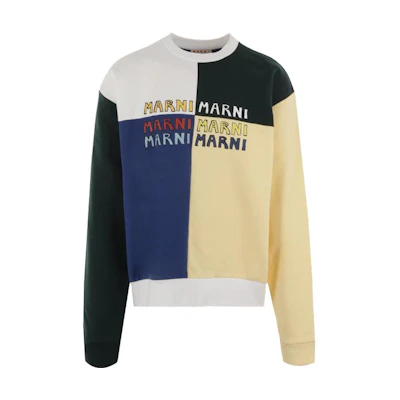 MARNI Logo Print Colorblock Long-Sleeve Sweatshirt Blue. FUMU0074QP-USCV48-PLX99
