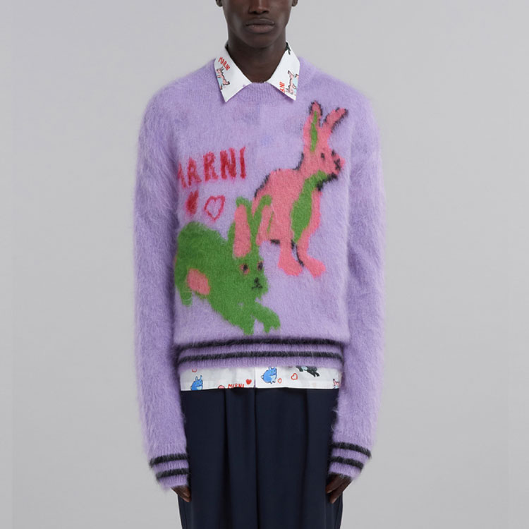 Lookbook マルニ 旧正月 ラビット ジャカード ニット セーター SS23 限定版 GCMG0298Q0-UFU158-00C05