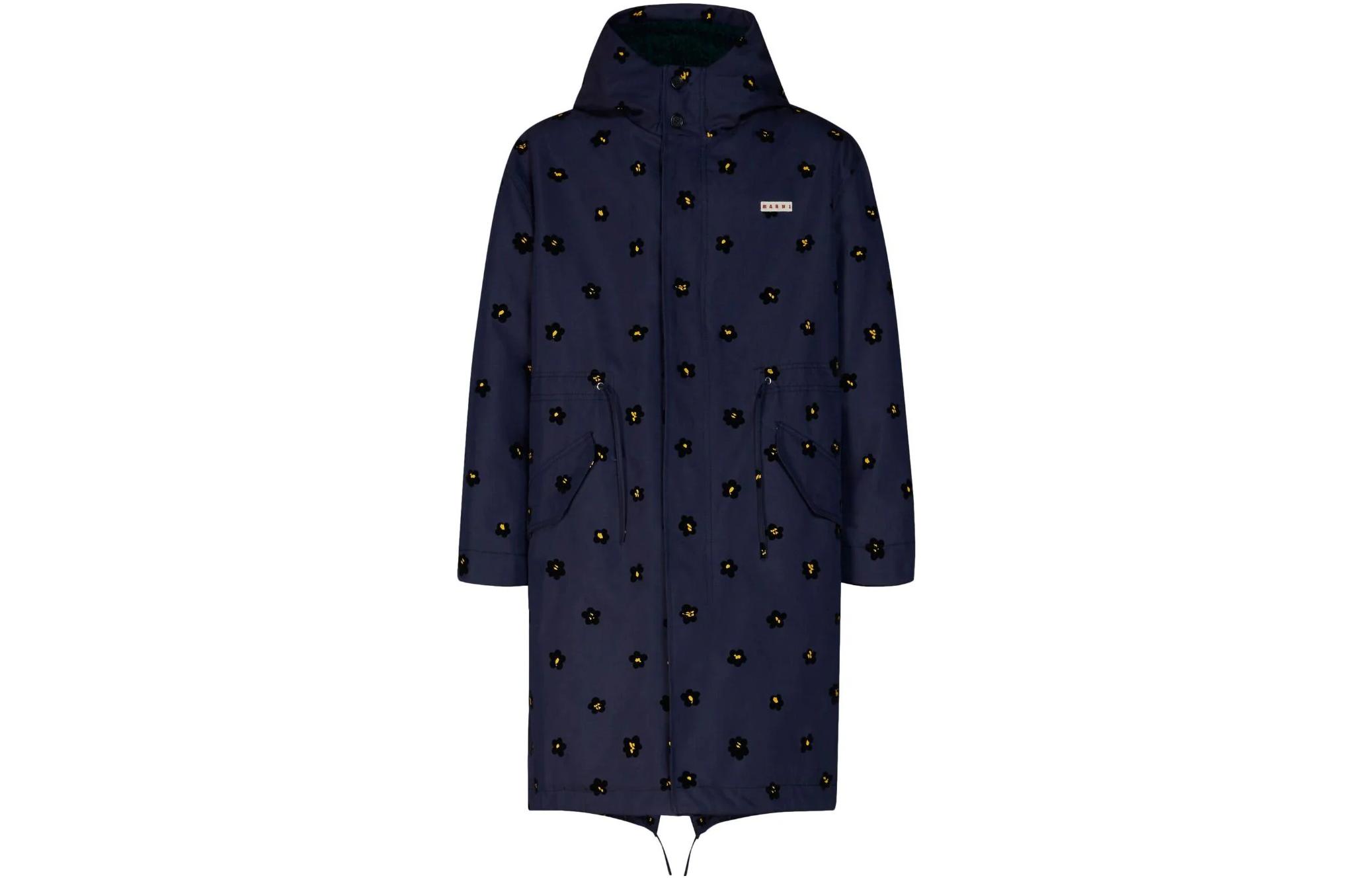 Order 마르니 네이비 블루 플로럴 프린트 후드 롱 슬리브 코트 SUMU0005U0-UTC286-DFB94