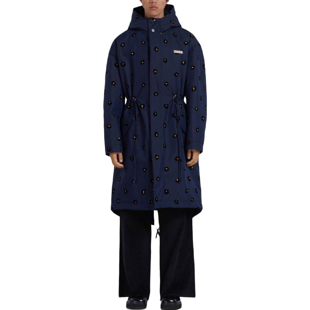 Lookbook 마르니 네이비 블루 플로럴 프린트 후드 롱 슬리브 코트 SUMU0005U0-UTC286-DFB94