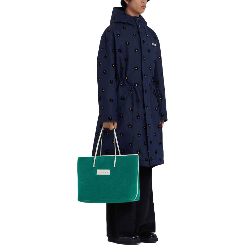 Purchase 마르니 네이비 블루 플로럴 프린트 후드 롱 슬리브 코트 SUMU0005U0-UTC286-DFB94