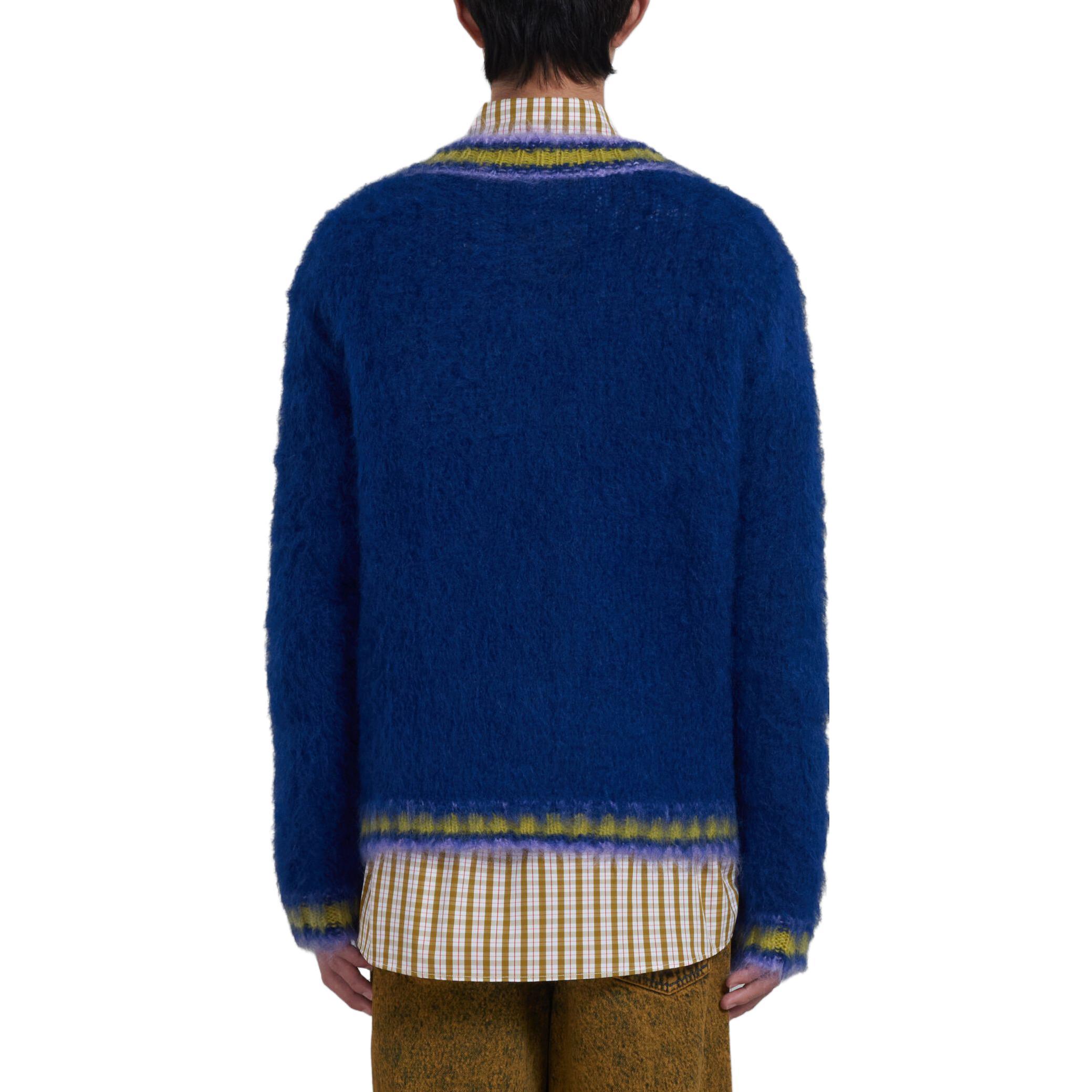 Shop 마르니 V넥 스트라이프 트림 니트 스웨터 블루 CVMG0097Q0-UFU108-00B56