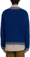 Shop MARNI V領條紋飾邊針織毛衣 藍色 CVMG0097Q0-UFU108-00B56