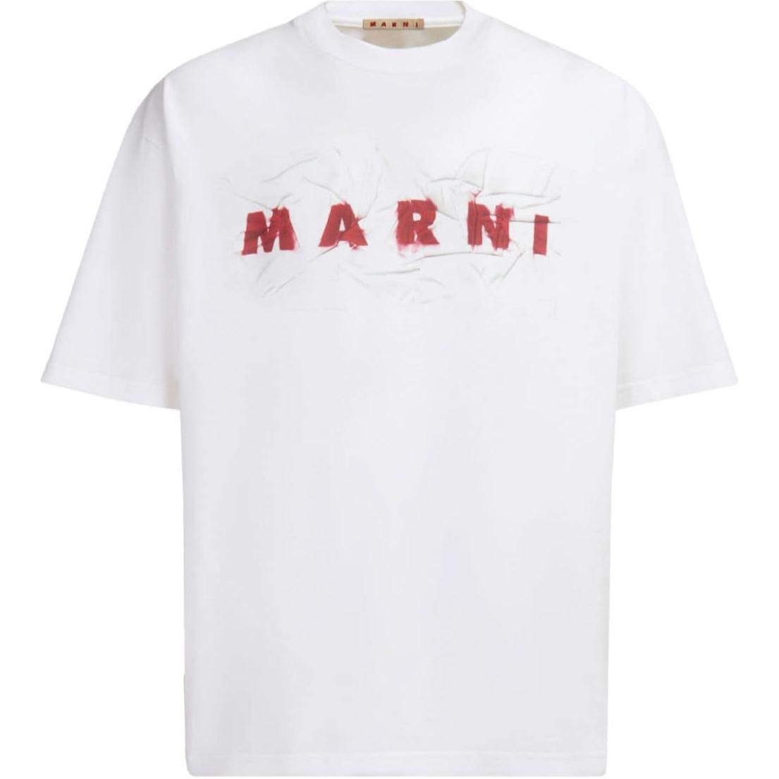 MARNI  White Crewneck Logo Print Short Sleeve T-Shirt. HUMU0223PVUSCW95-WHITE
