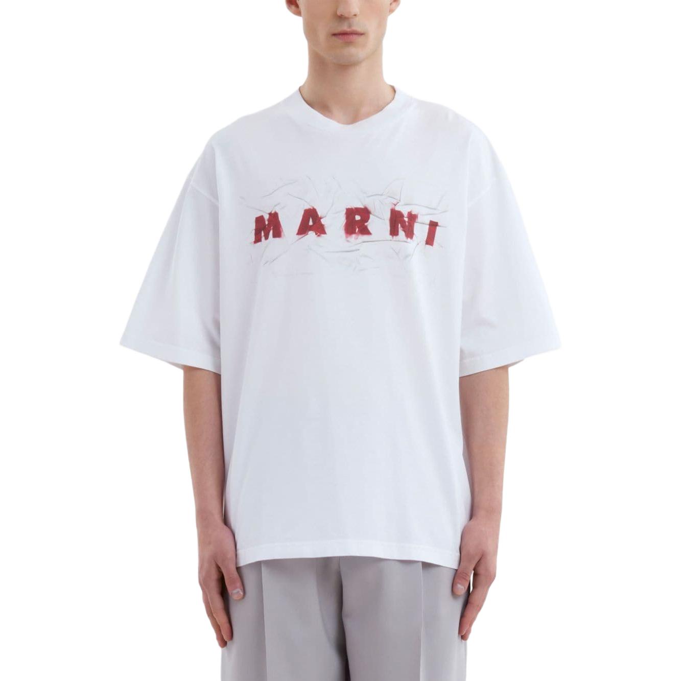 Lookbook MARNI ホワイト クルーネック ロゴプリント 半袖 Tシャツ HUMU0223PVUSCW95-WHITE