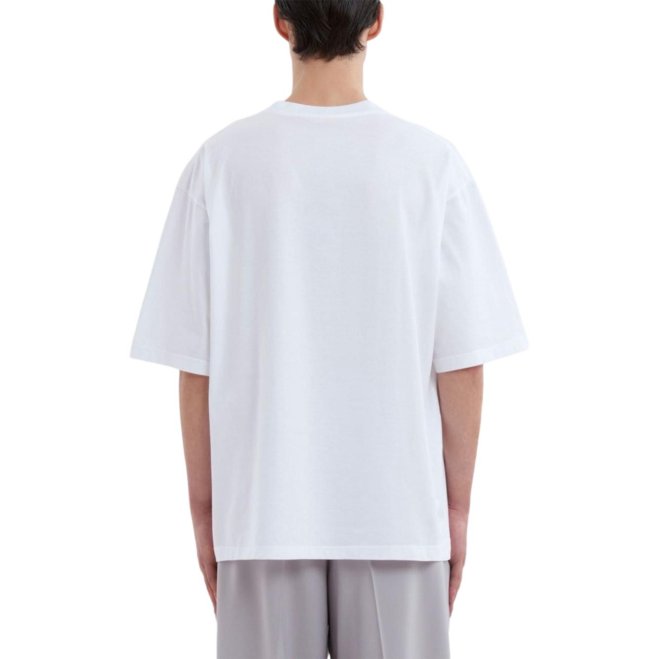 Shop MARNI ホワイト クルーネック ロゴプリント 半袖 Tシャツ HUMU0223PVUSCW95-WHITE