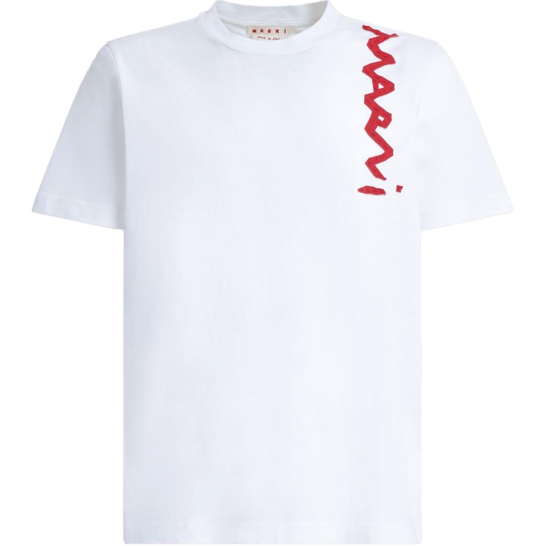 Order MARNI 白色Logo文字短袖T恤。 HUMU0198X3UTC017-WHITE