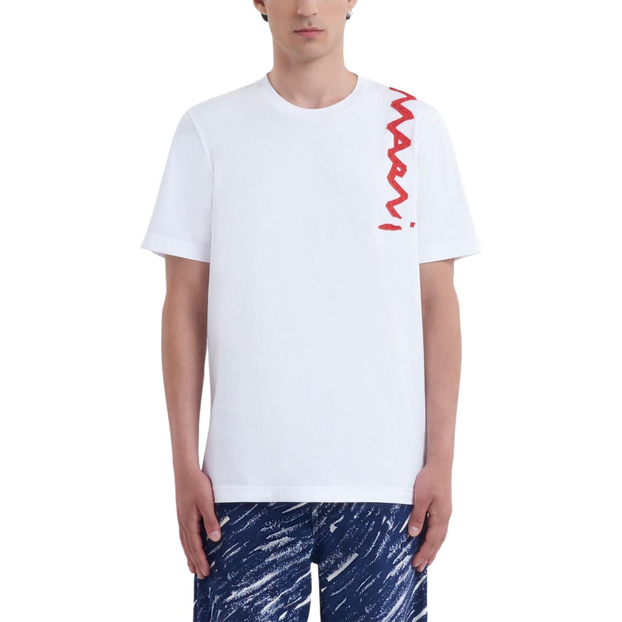 Shop MARNI 白色Logo文字短袖T恤。 HUMU0198X3UTC017-WHITE