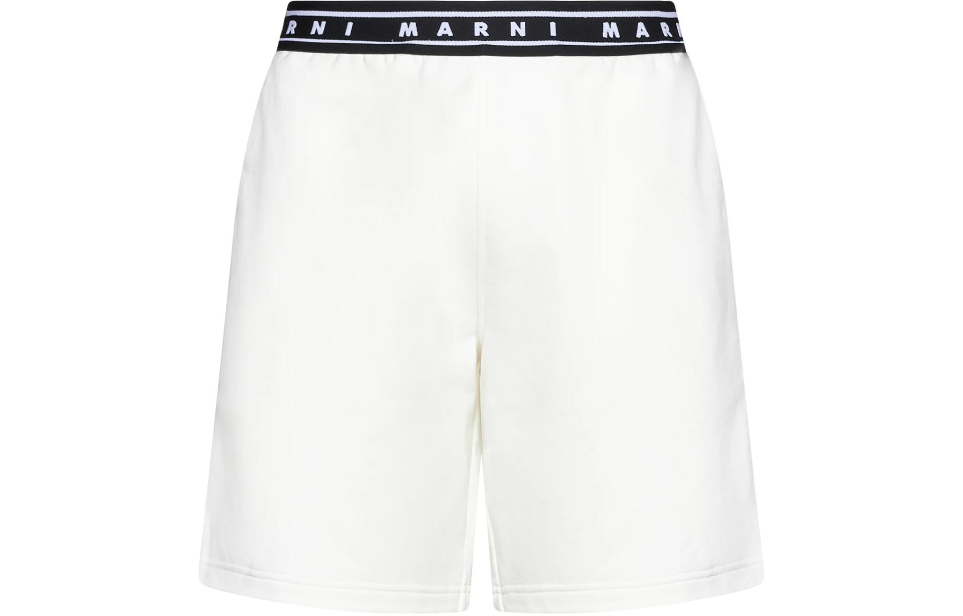 Order マルニ ホワイトストレートカットショーツ 刺繍ロゴベルトデザイン付き. PJMU0065A1-UTC301-00W02