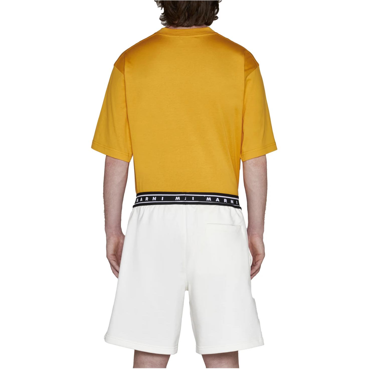 Shop マルニ ホワイトストレートカットショーツ 刺繍ロゴベルトデザイン付き. PJMU0065A1-UTC301-00W02