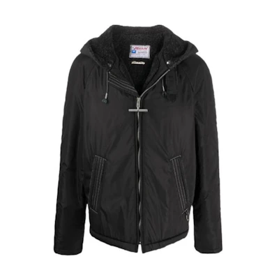 Marni Blue Black Zip-Up Jacket with Fur Collar JUMU0106LWUTW91300B99