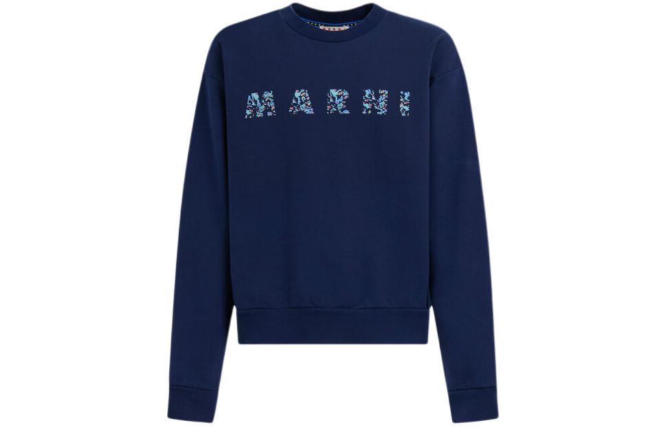 Marni Blue Crewneck Letter Print Long-Sleeve Sweatshirt FUMU0054QX-S25441-00B52