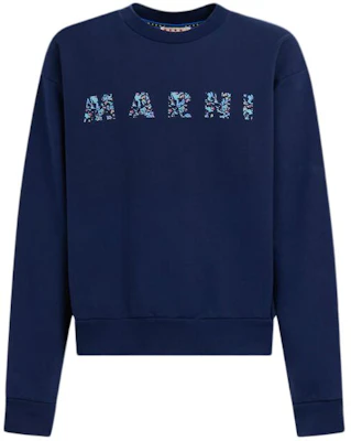 MARNI Blue Cotton Sweatshirt with Patterned Logo Print, Loose Fit Crewneck FUMU0074PD-USCW22-FLB95 Buy MARNI Blue Cotton Sweatshirt with Patterned Logo Print, Loose Fit Crewneck FUMU0074PD-USCW22-FLB95