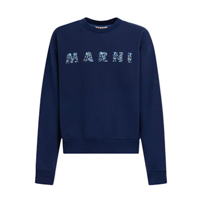 Marni Blue Crewneck Letter Print Long-Sleeve Sweatshirt FUMU0054QX-S25441-00B52