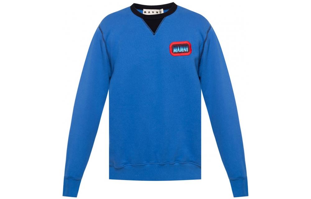 MARNI Blue Crewneck Sweatshirt with Letter Print Long Sleeves FUMU0074P9-USCU87-LOB95